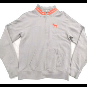 Victoria's Secret PINK Sweatshirt Women’s L Gray Reflective Quarter Zip #B010